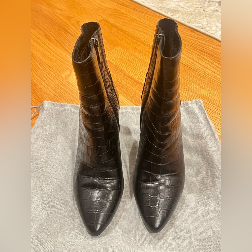 Aquatalia Black Croc-Embossed Ankle Boots - Picture 2 of 5